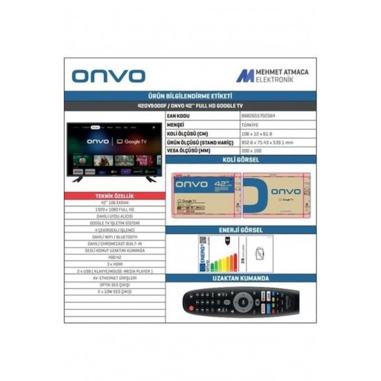 ONVO 42ov9000f Full Hd 42" 106 Ekran Uydu