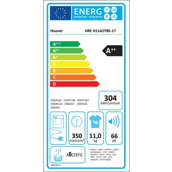 Hoover HRE-H11A2TBE-17 11 kg Wi-Fi + Bluetooth Bağlantılı Isı Pompalı Kurutma Makinesi