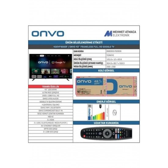 ONVO 43ovf9000f 43 Inç 109 Ekran