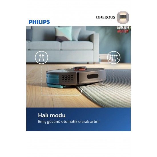 Philips 4000Pa Ultra Yüksek Emüş Güçlü 3ü 1 Arada Islak Kuru ve Moplu Premium Robot Süpürge, HEPA Filtre