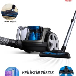 Philips Turbo Başlılı Powercyclone 5 Teknolojili Torbasız Elektrikli Süpürge, Kompakt Tasarım, H13 Filtreli