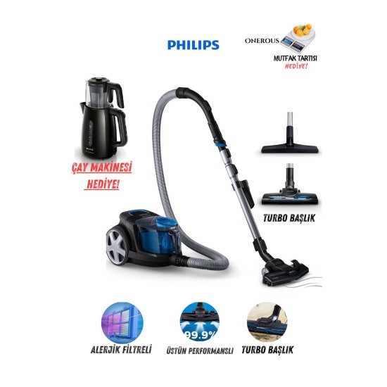 Philips Turbo Başlıklı Premium Powerpro City Süpürge Cam Demlikli Çay Makinesi Hediye