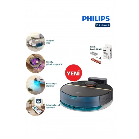 Philips 7000 Islak Kuru Robot Süpürge, 5000 PA,Titreşimli Mop,Sert Zemin ve Halıya Uygun+Yedek Temizlik Kiti