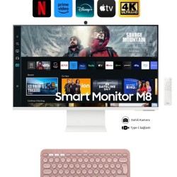 Samsung 32 Inç 4K Akıllı-SMART Monitör TV M8 M80c Beyaz Slim Tasarım Premium Gövde+ Logitech Kablosuz Klavye