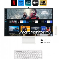 Samsung 32 Inç 4K Akıllı-SMART Monitör TV M8 M80c Beyaz Slim Tasarım Premium Gövde+ Logitech Kablosuz Klavye