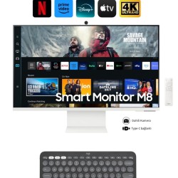 Samsung 32 Inç 4K Akıllı-SMART Monitör TV M8 M80c Beyaz Slim Tasarım Premium Gövde+ Logitech Kablosuz Klavye